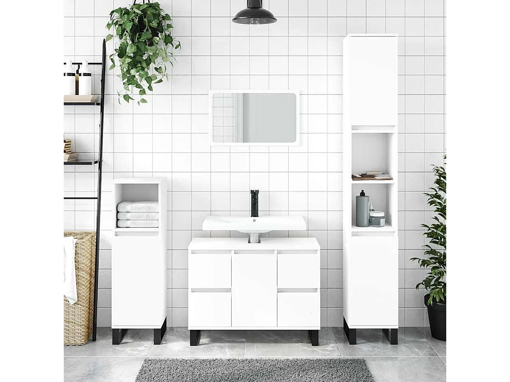 Badkamerkast 80x33x60 cm bewerkt hout wit
