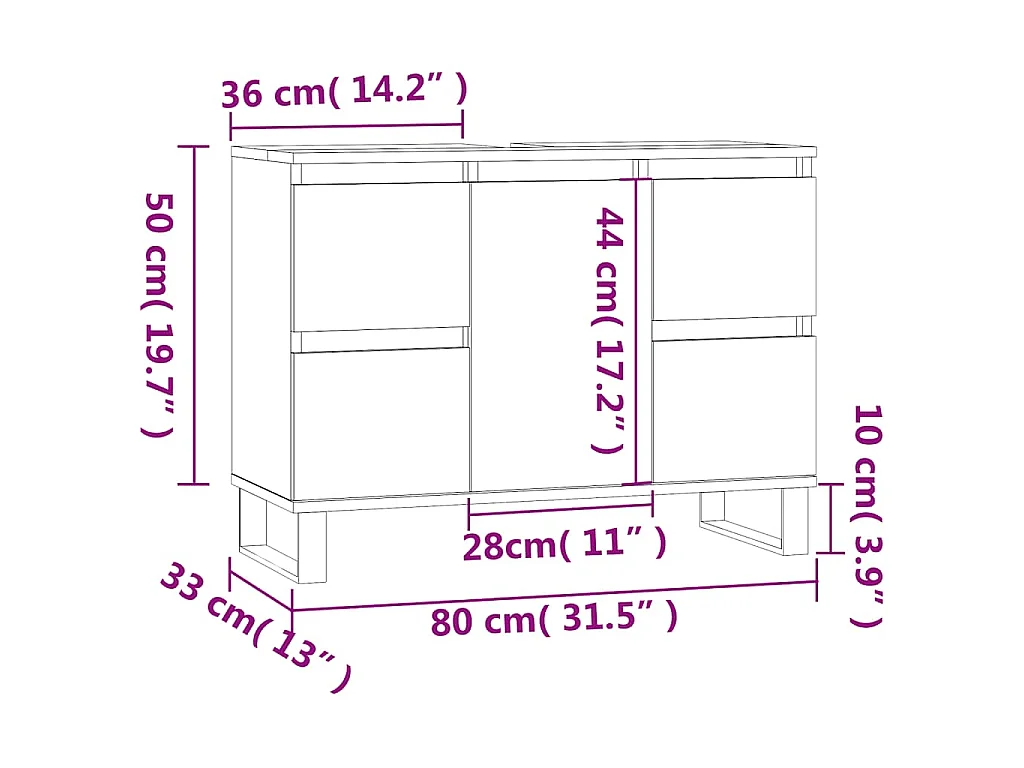 Badkamerkast 80x33x60 cm bewerkt hout wit