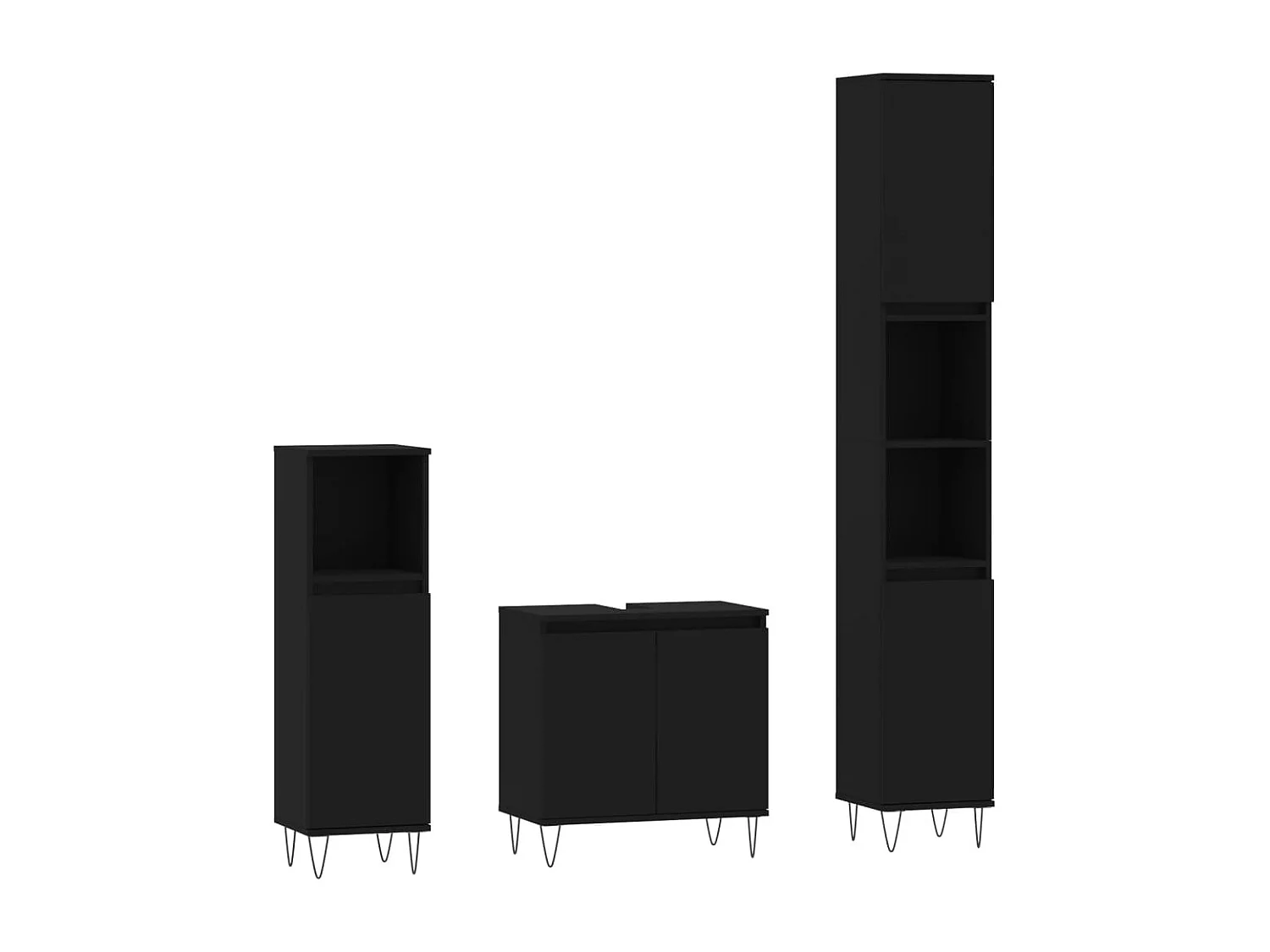 3 pcs conjunto móveis casa de banho derivados de madeira preto