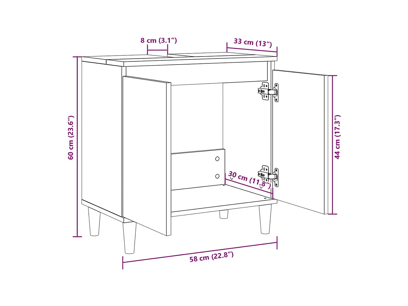 Armario de lavabo madera contrachapada roble Sonoma 58x33x60 cm
