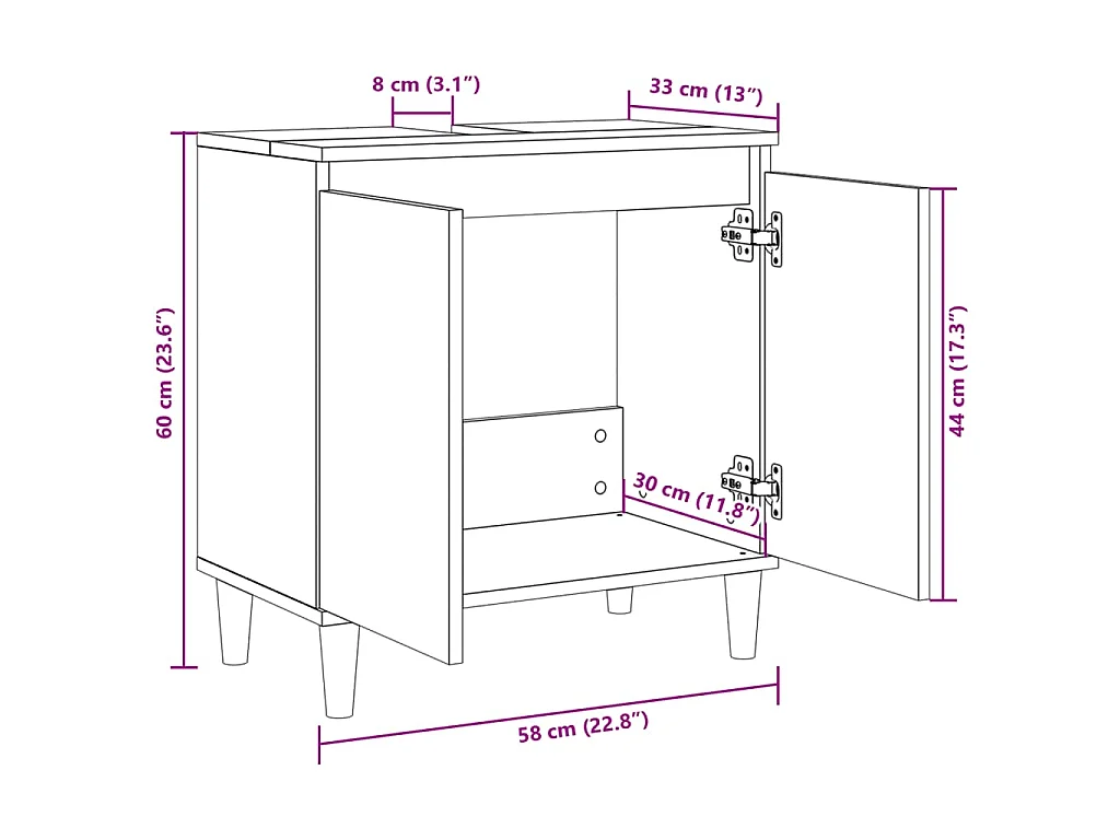 Waschbeckenunterschrank Sonoma-Eiche 58x33x60 cm Holzwerkstoff