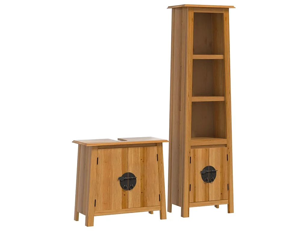 2 pcs conjunto móveis p/ casa de banho madeira de pinho maciça