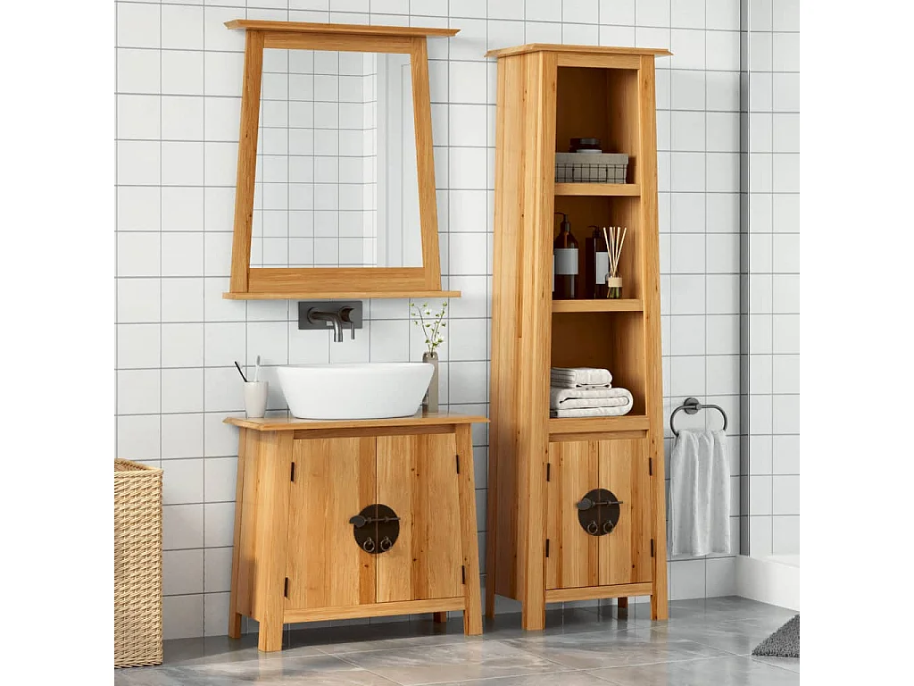 2 pcs conjunto móveis p/ casa de banho madeira de pinho maciça