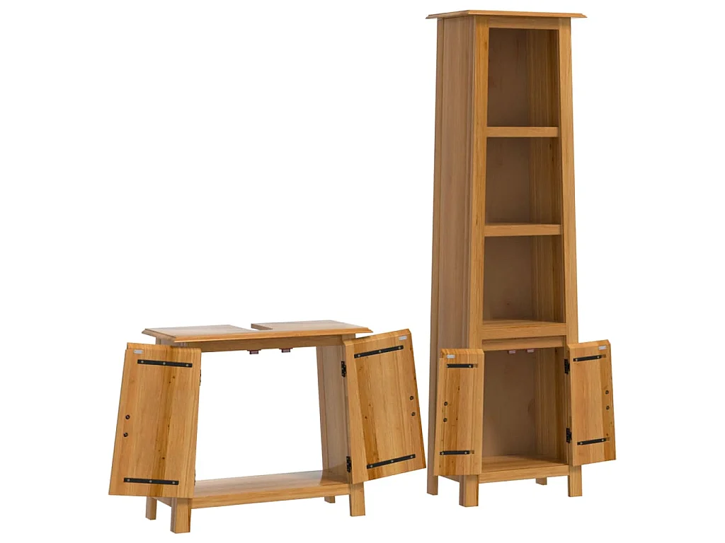 2 pcs conjunto móveis p/ casa de banho madeira de pinho maciça