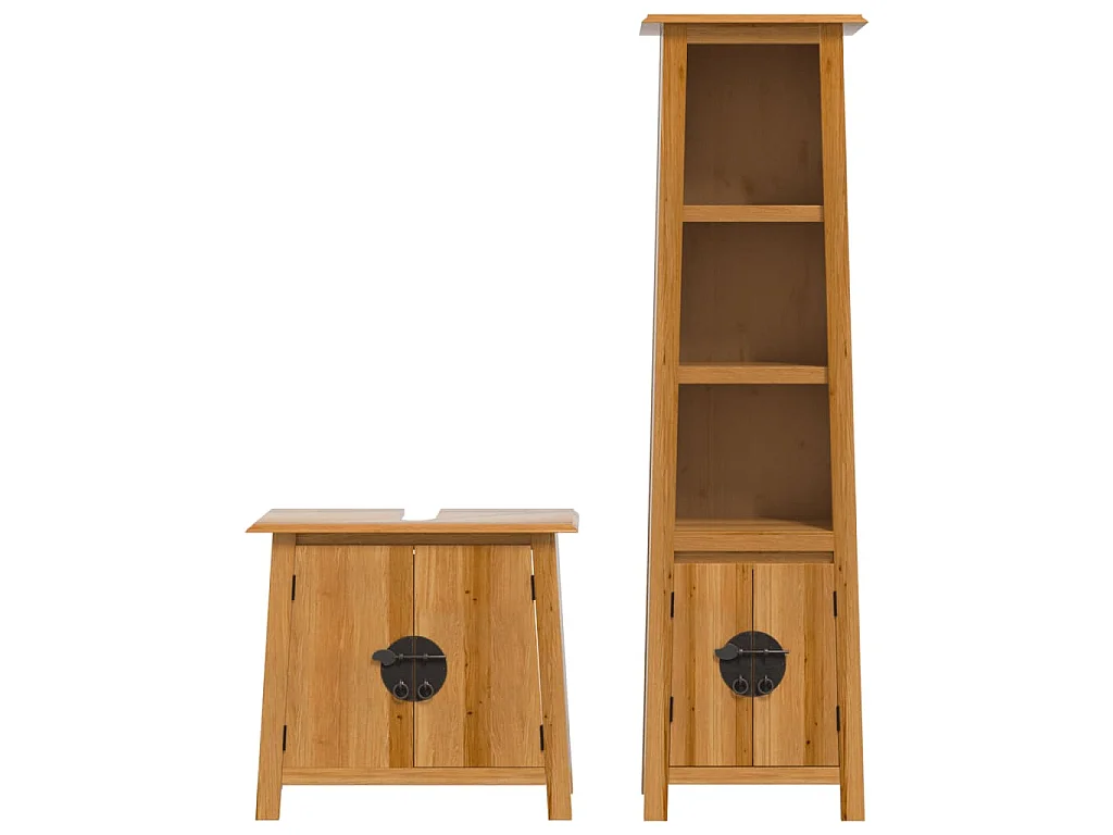 2 pcs conjunto móveis p/ casa de banho madeira de pinho maciça