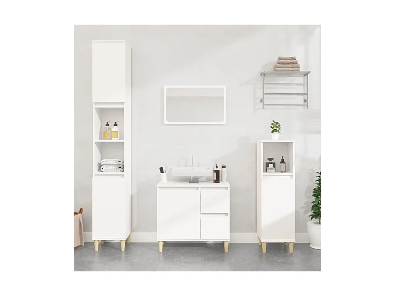 Armoire de salle de bain blanc 30x30x190 cm bois d'ingénierie