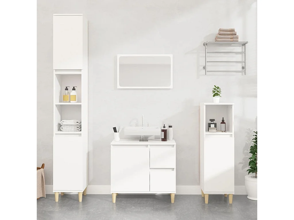 Armadietto da Bagno Bianco 30x30x190 cm in Legno Multistrato
