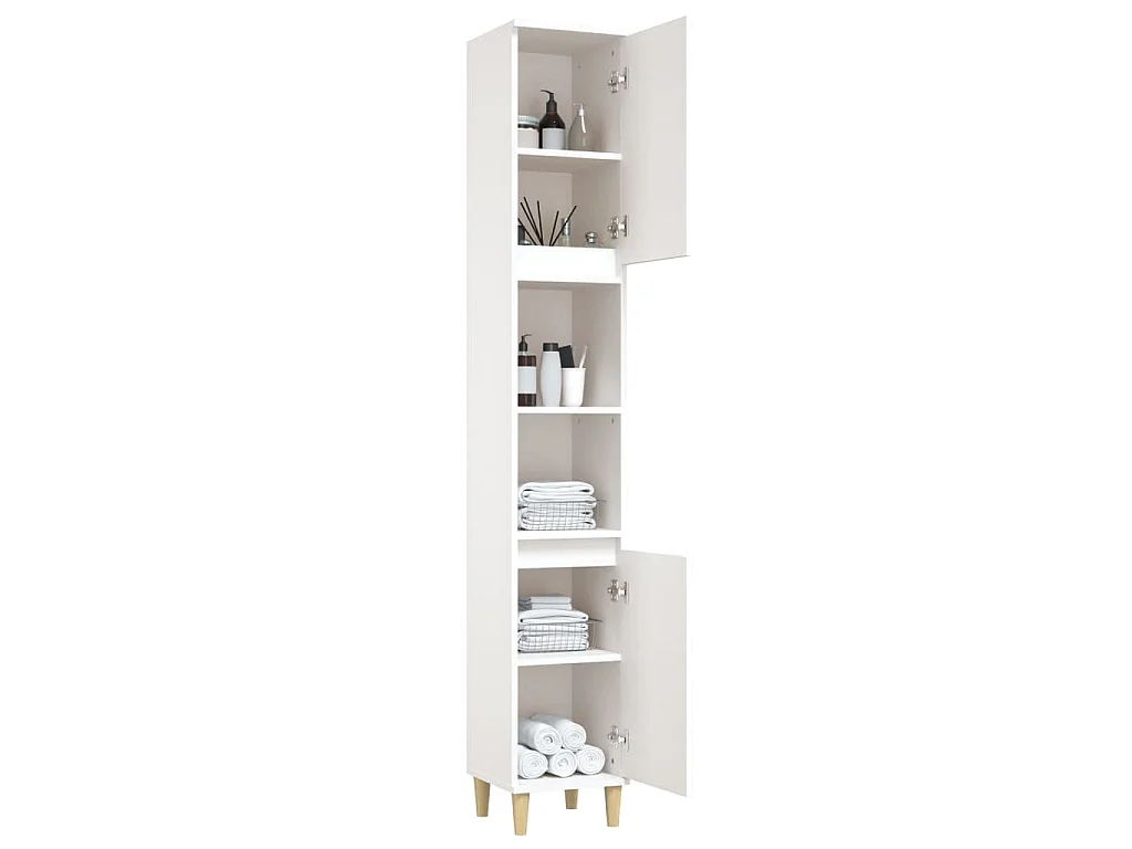 Armadietto da Bagno Bianco 30x30x190 cm in Legno Multistrato