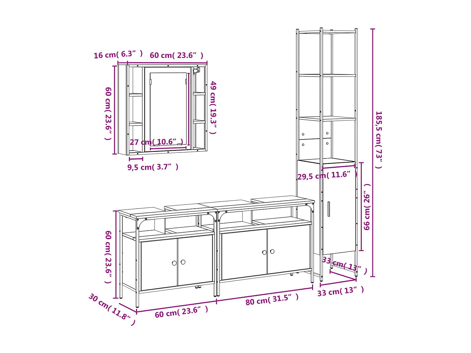 Ensemble d'armoires de salle de bain 4 pcs chêne marron