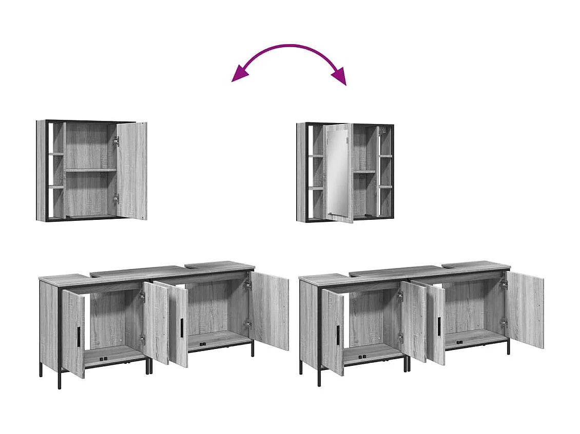 Ensemble d'armoires de salle de bain 3 pcs sonoma gris