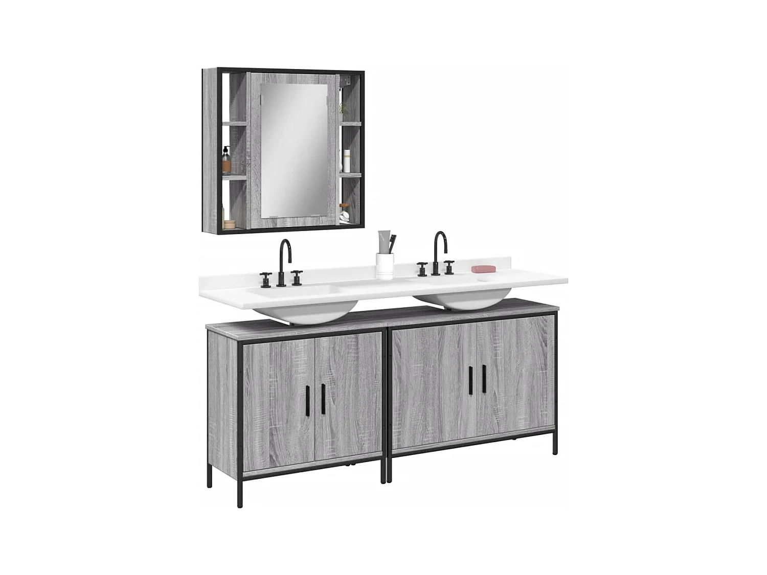 Set Mobili da Bagno 3 pz Grigio Sonoma in Legno Multistrato