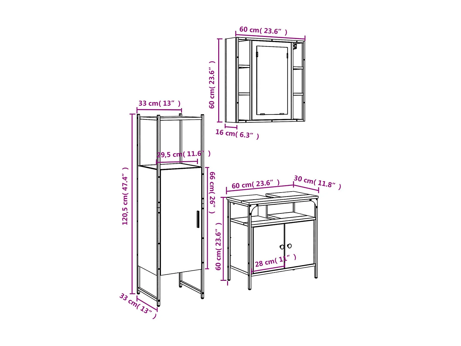 3-tlg. Badmöbel-Set Sonoma-Eiche Holzwerkstoff