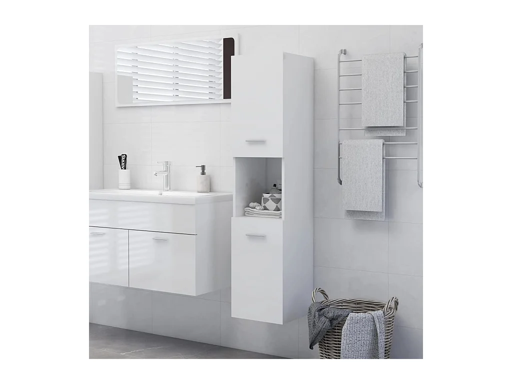 Armadietto Bagno Bianco Lucido 30x30x130cm in Legno Multistrato