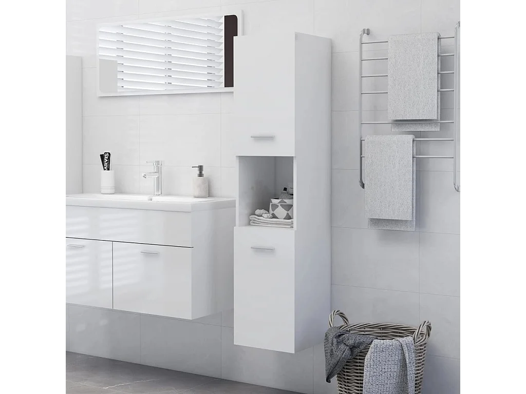 Armadietto Bagno Bianco Lucido 30x30x130cm in Legno Multistrato