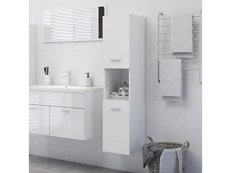 Armadietto Bagno Bianco Lucido 30x30x130cm in Legno Multistrato