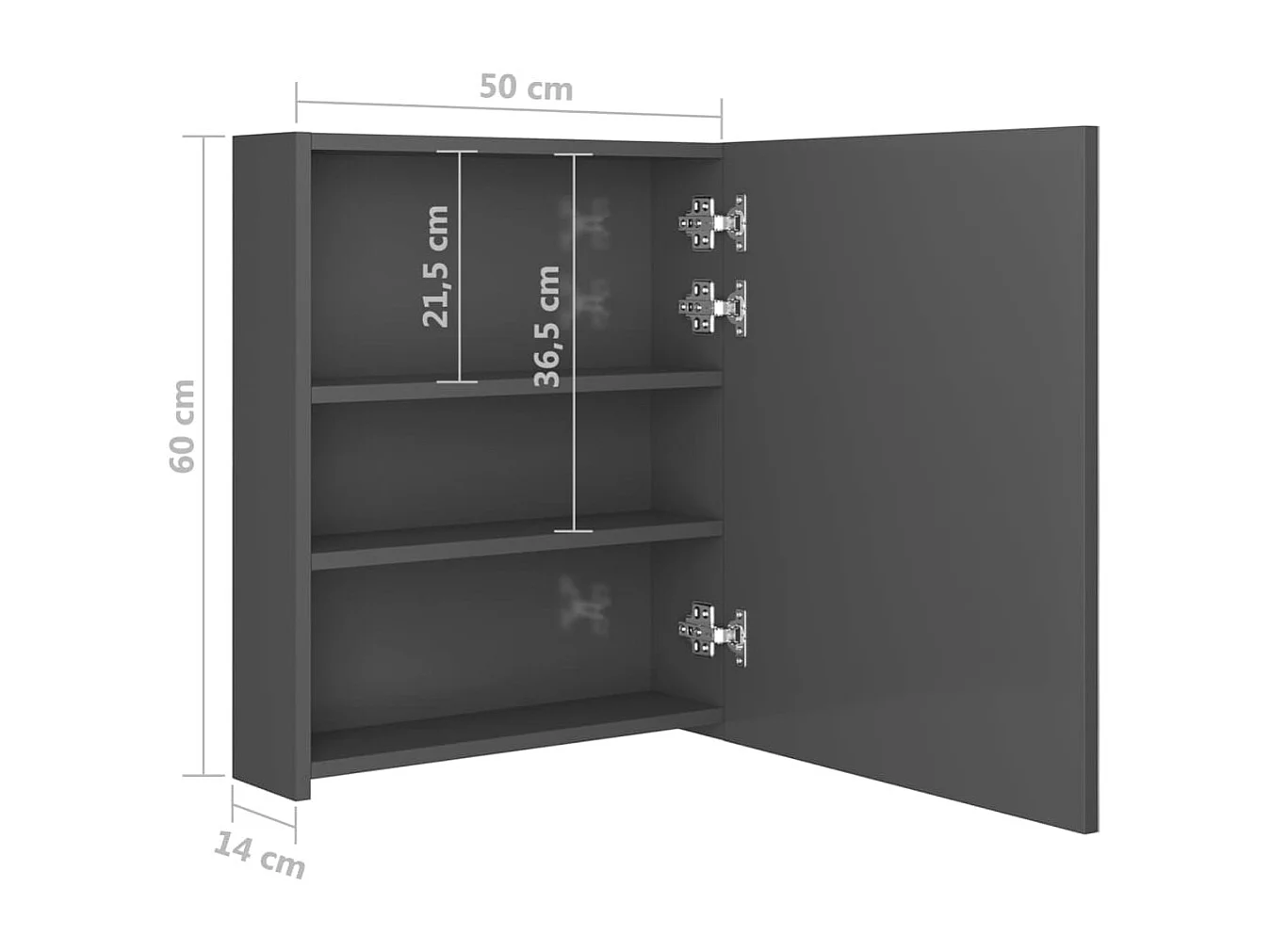 Armoire de salle de bain à miroir LED Gris brillant 50x14x60 cm