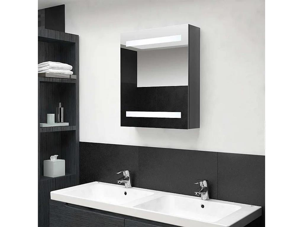 Armadietto Bagno con Specchio e LED Grigio Lucido 50x14x60 cm