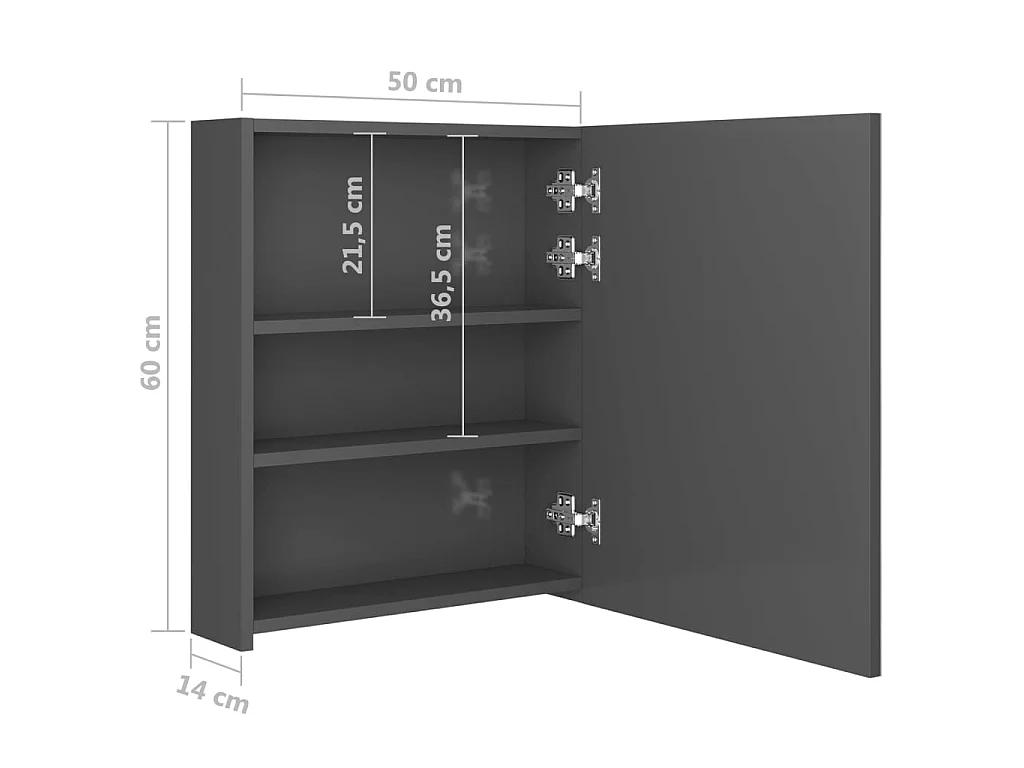 Armadietto Bagno con Specchio e LED Grigio Lucido 50x14x60 cm