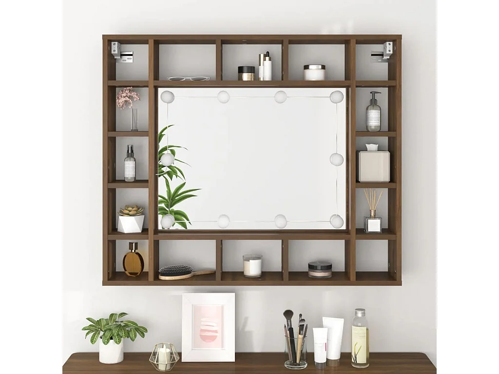 Spiegelschrank mit LED Braun Eiche-Optik 91x15x76,5 cm