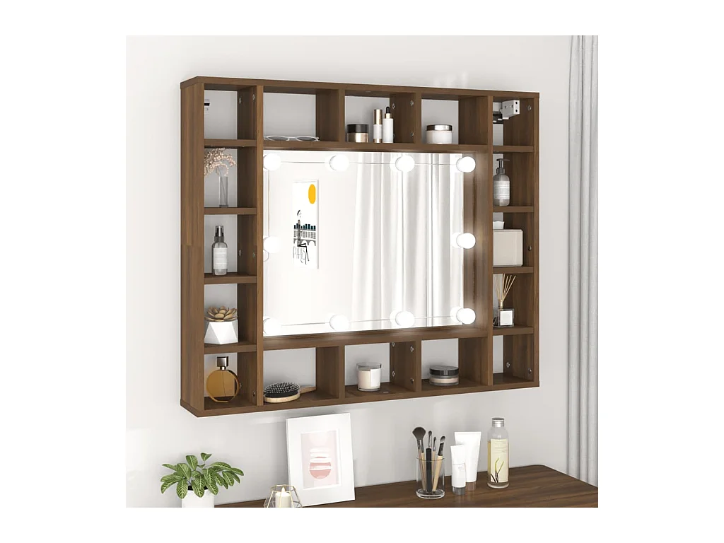Mobile da Bagno a Specchio con LED Rovere Marrone 91x15x76,5 cm