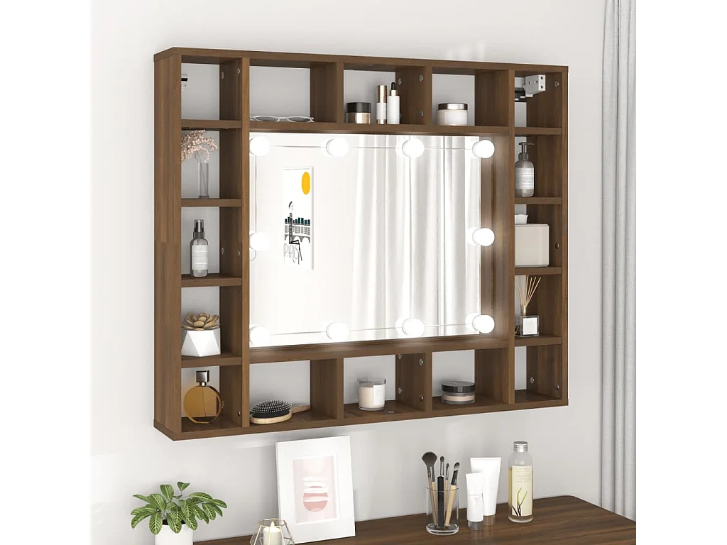 Armoire à miroir avec LED Chêne marron 91x15x76,5 cm