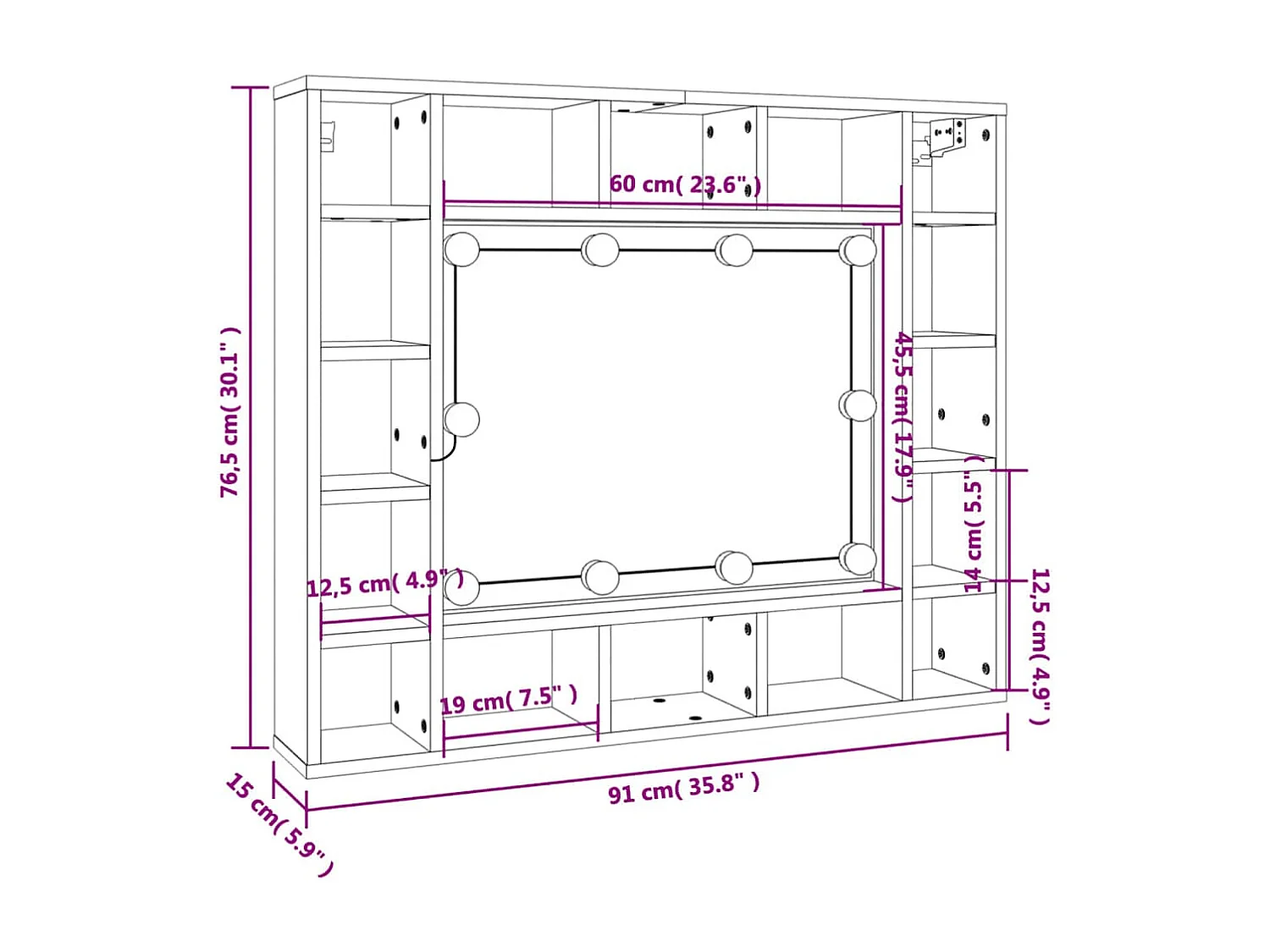 Armoire à miroir avec LED Chêne marron 91x15x76,5 cm