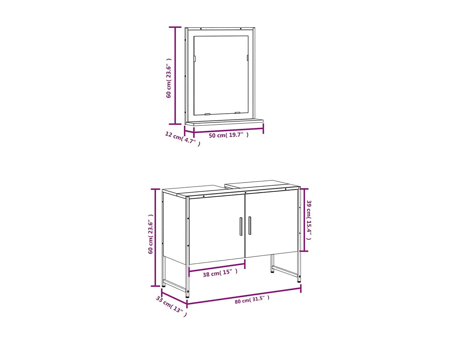 2-delige Badkamermeubelset bewerkt hout sonoma eikenkleurig