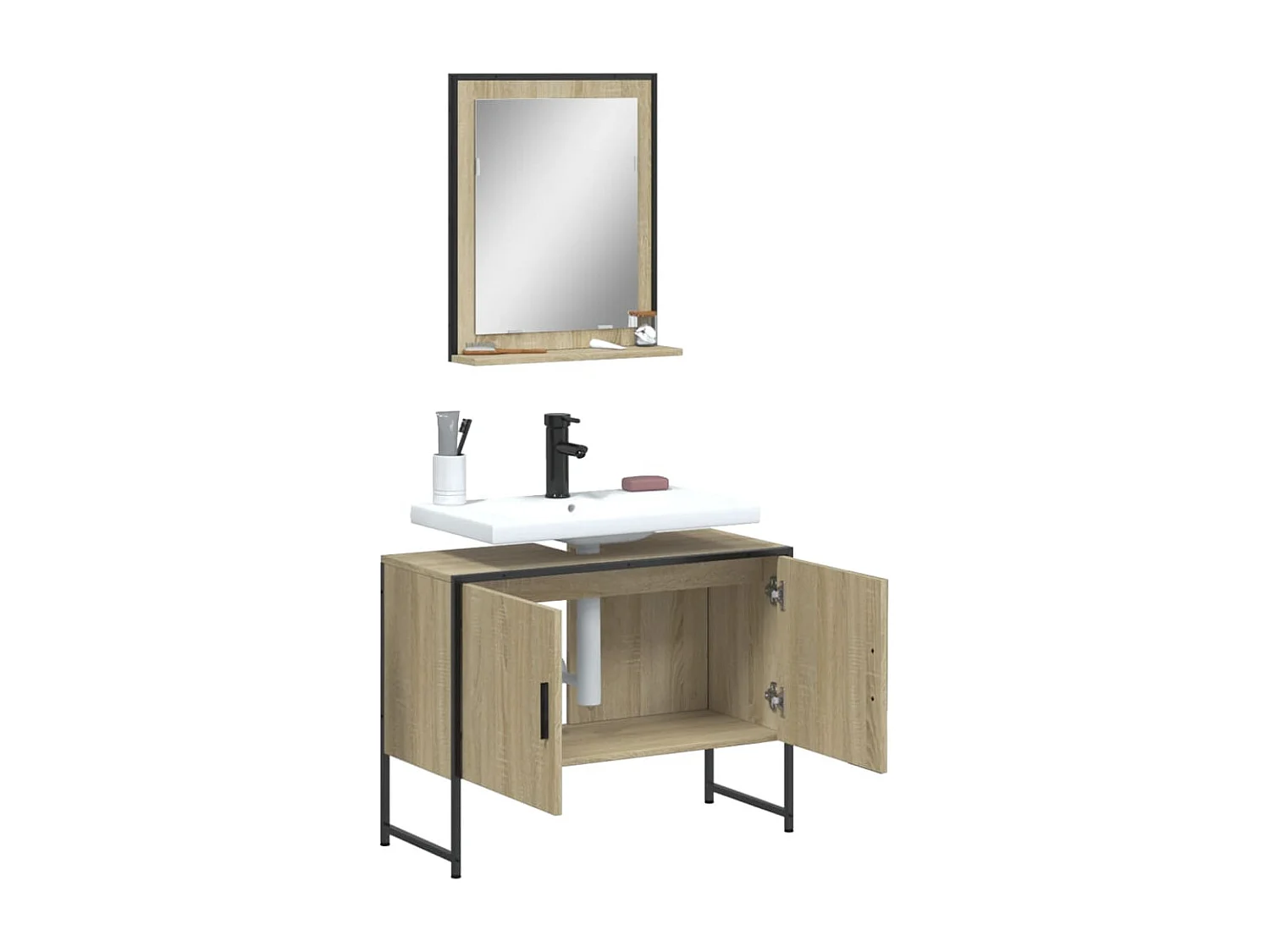 2-delige Badkamermeubelset bewerkt hout sonoma eikenkleurig