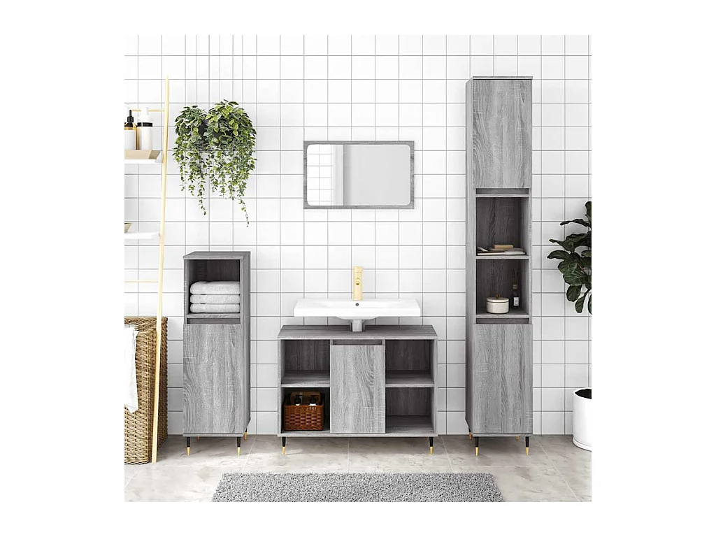 Armoire salle de bain sonoma gris 30x30x100 cm