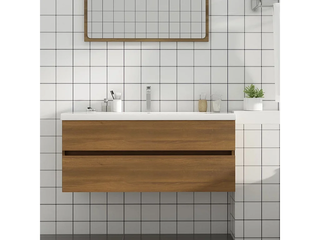 Mueble de lavabo madera ingeniería roble marrón 100x38,5x45 cm