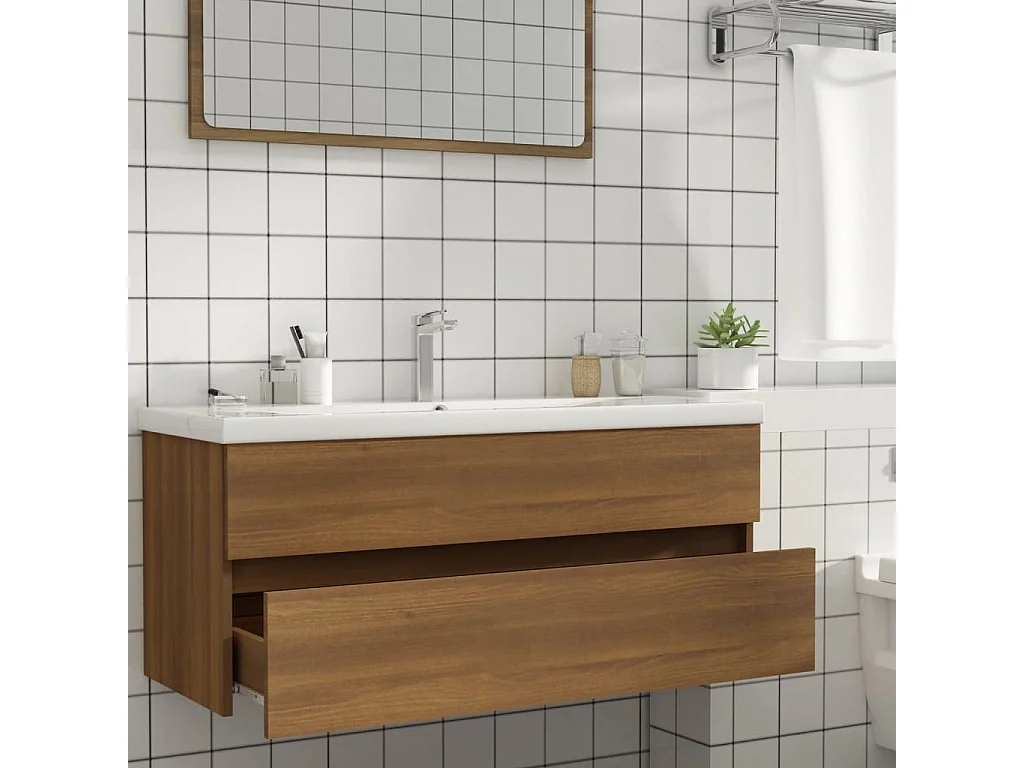 Mueble de lavabo madera ingeniería roble marrón 100x38,5x45 cm
