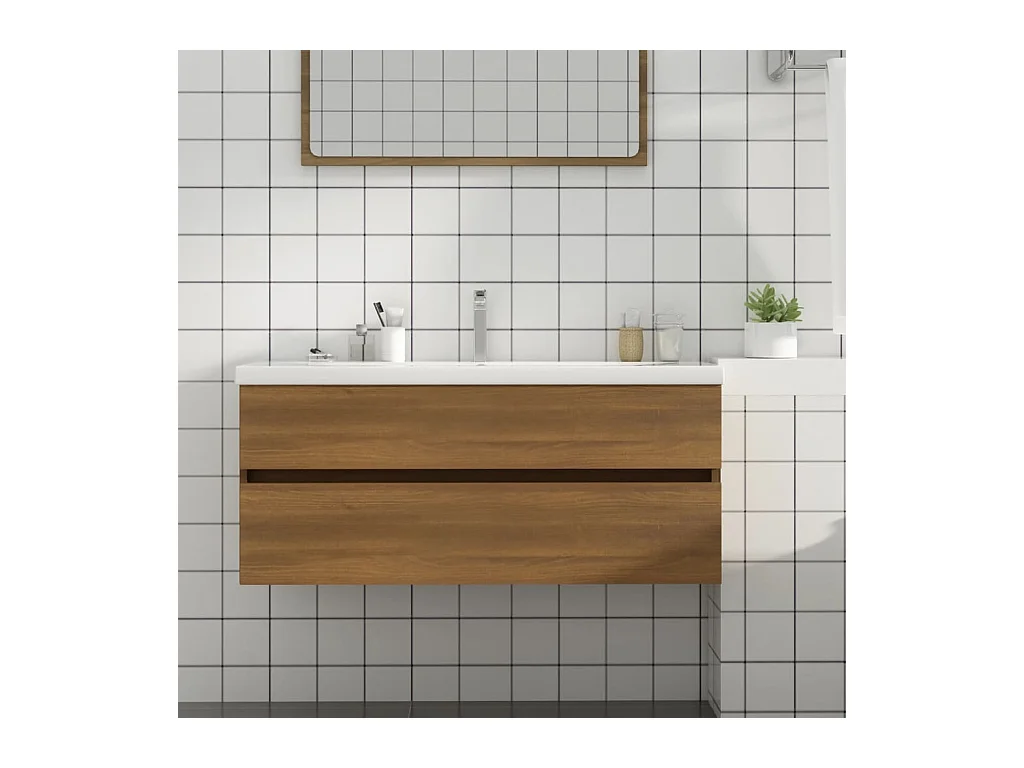 Wastafelkast 100x38,5x45 cm bewerkt hout bruin eikenkleur