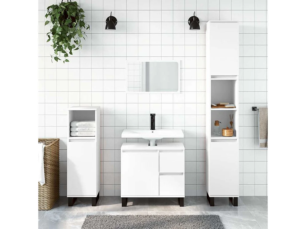 Armario de baño madera contrachapada blanco 65x33x60 cm