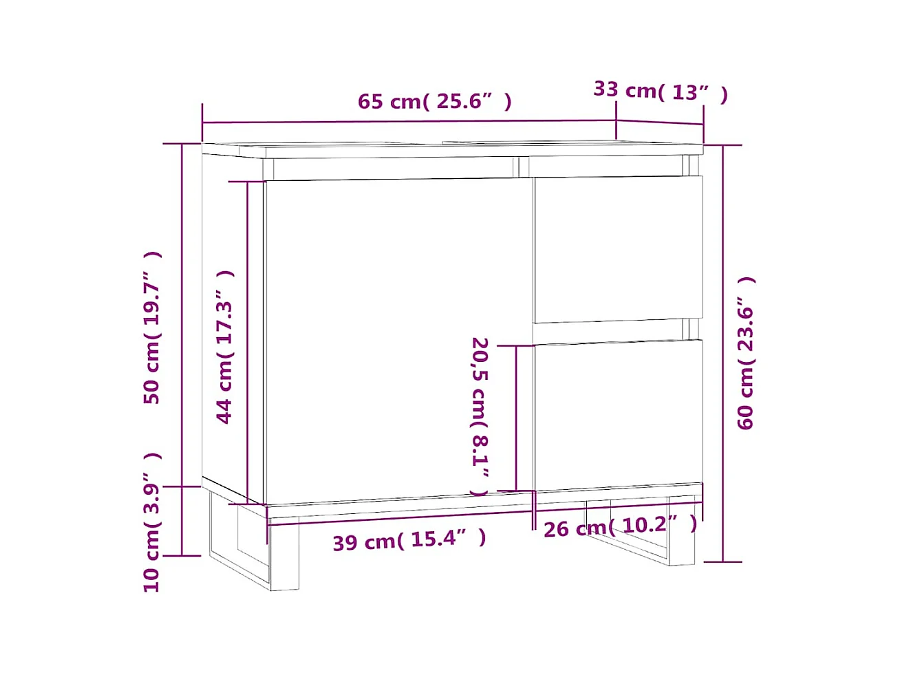 Badkamerkast 65x33x60 cm bewerkt hout wit