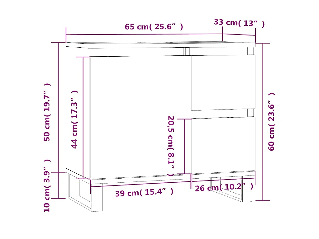 Badkamerkast 65x33x60 cm bewerkt hout wit