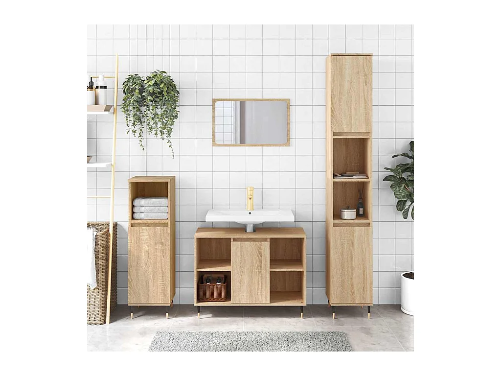 Armoire salle de bain chêne sonoma 80x33x60cm bois d'ingénierie