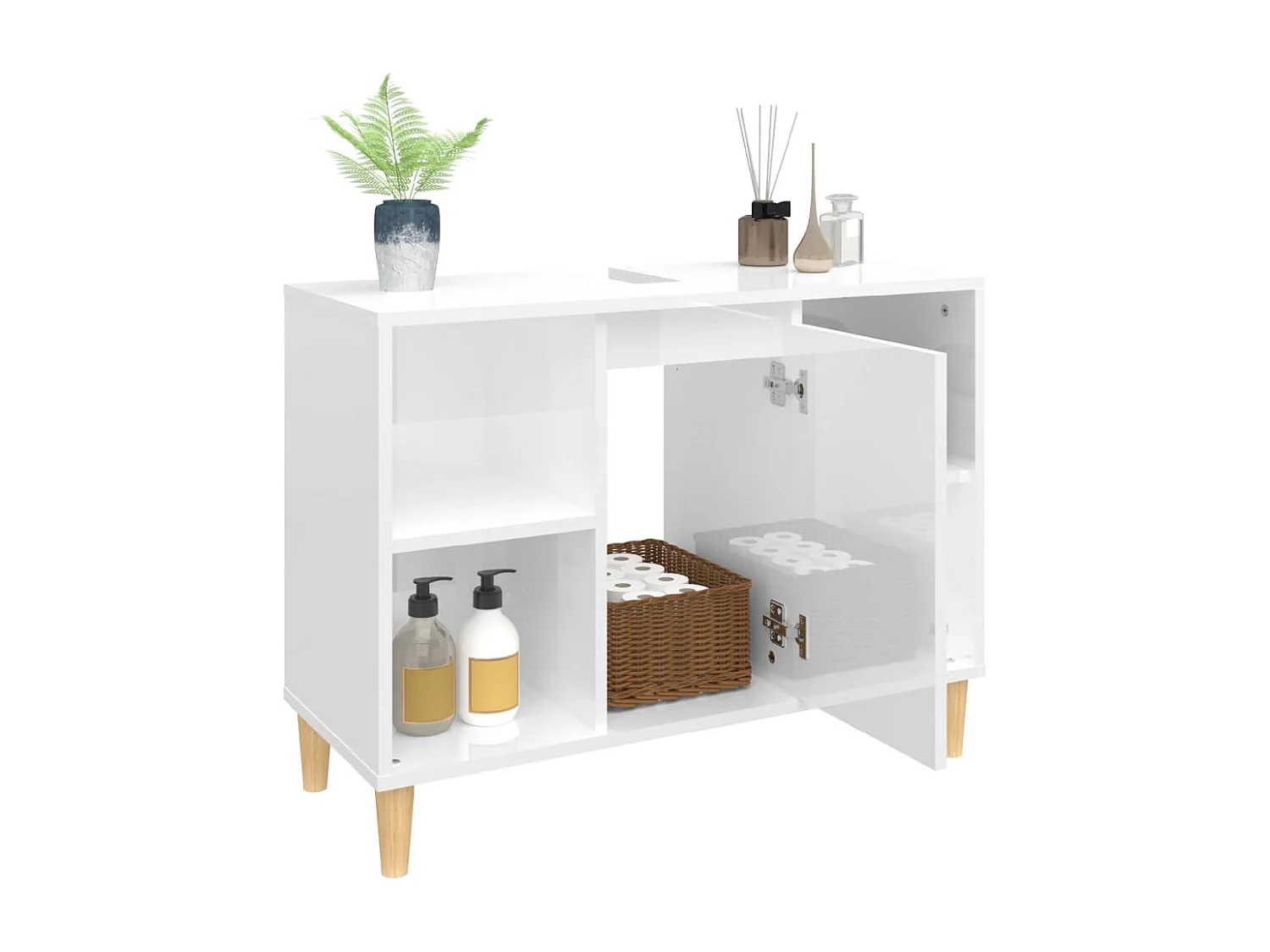 Waschbeckenunterschrank Hochglanz-Weiß 80x33x60cm Holzwerkstoff