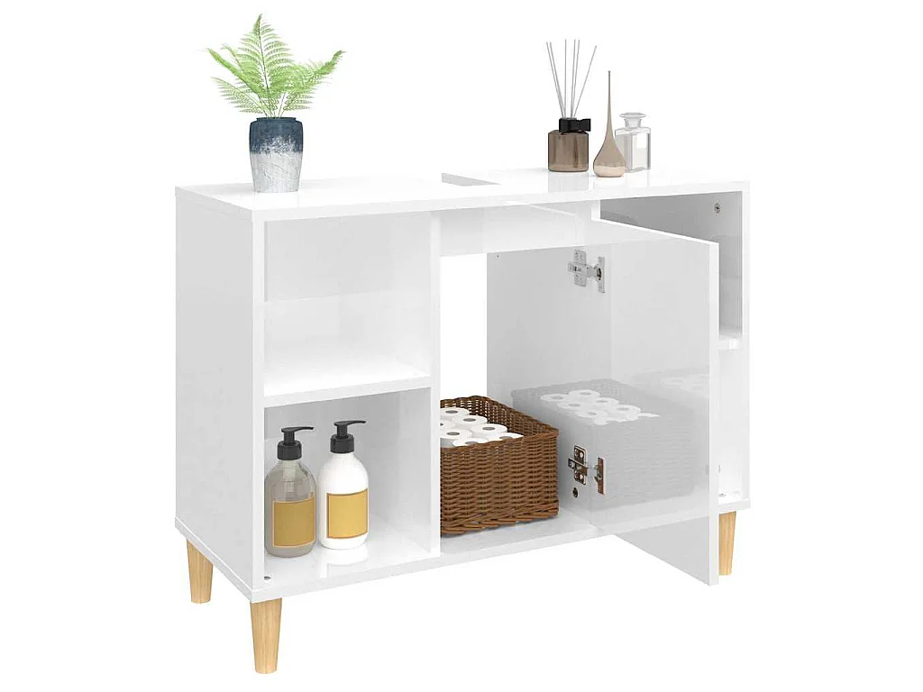 Waschbeckenunterschrank Hochglanz-Weiß 80x33x60cm Holzwerkstoff