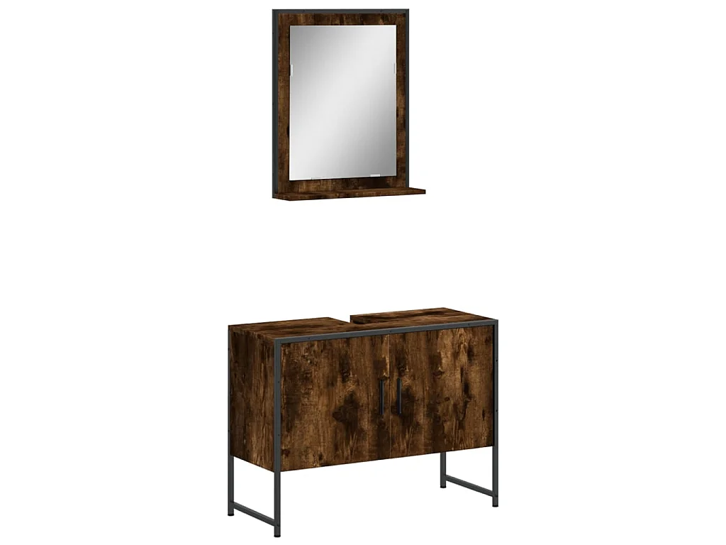 Set Mobili da Bagno 2 pz Rovere Fumo in Legno Multistrato