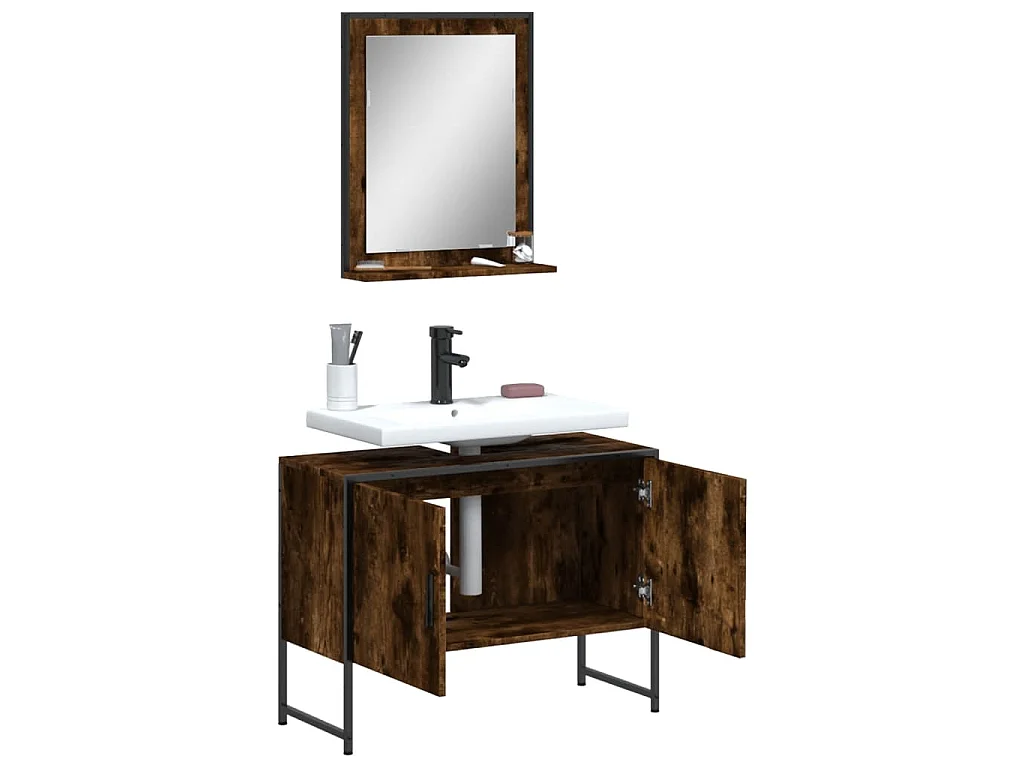 Set Mobili da Bagno 2 pz Rovere Fumo in Legno Multistrato