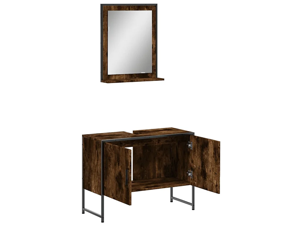 Set Mobili da Bagno 2 pz Rovere Fumo in Legno Multistrato
