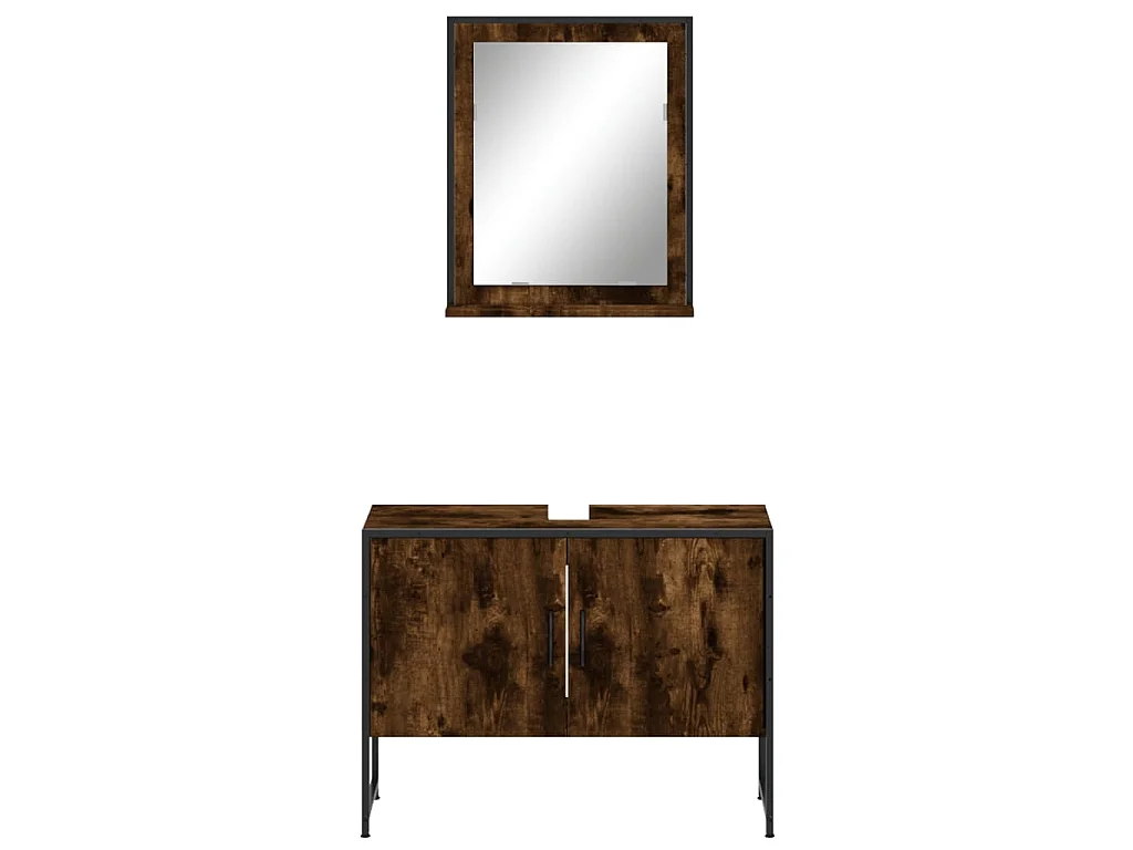 Set Mobili da Bagno 2 pz Rovere Fumo in Legno Multistrato