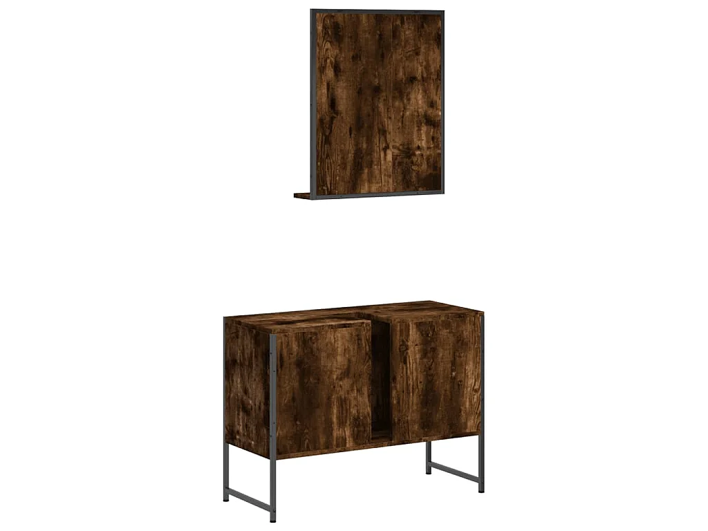 Set Mobili da Bagno 2 pz Rovere Fumo in Legno Multistrato