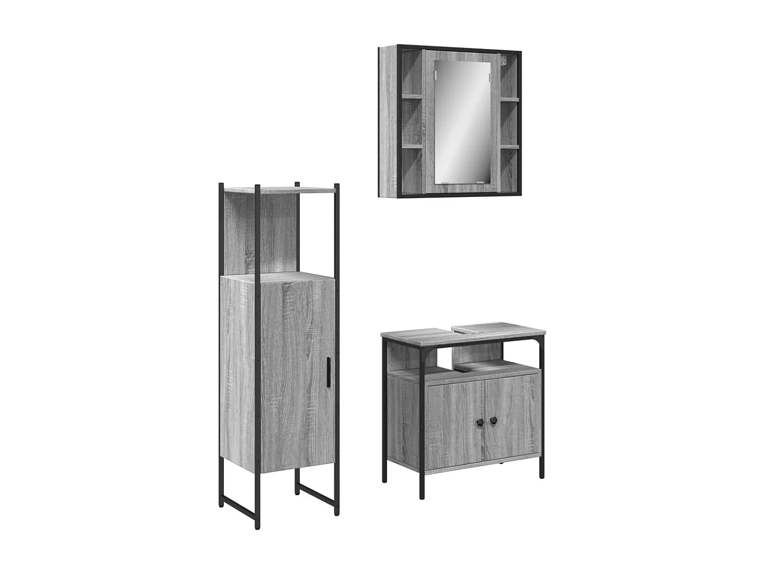 Ensemble d'armoires de salle de bain 3 pcs sonoma gris