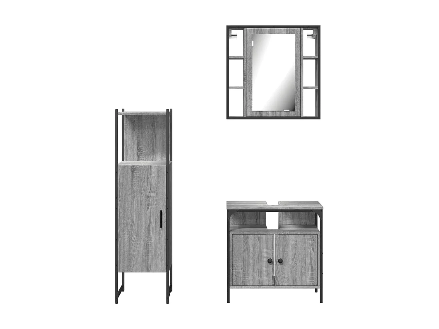 Ensemble d'armoires de salle de bain 3 pcs sonoma gris