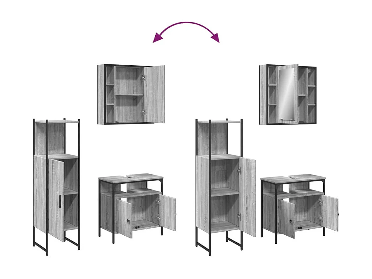 Ensemble d'armoires de salle de bain 3 pcs sonoma gris