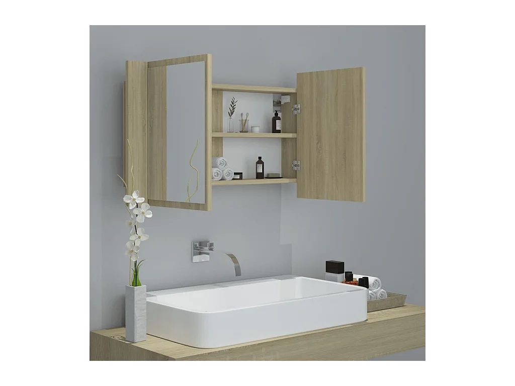 Armoire à miroir à LED de bain Chêne sonoma 80x12x45 Acrylique