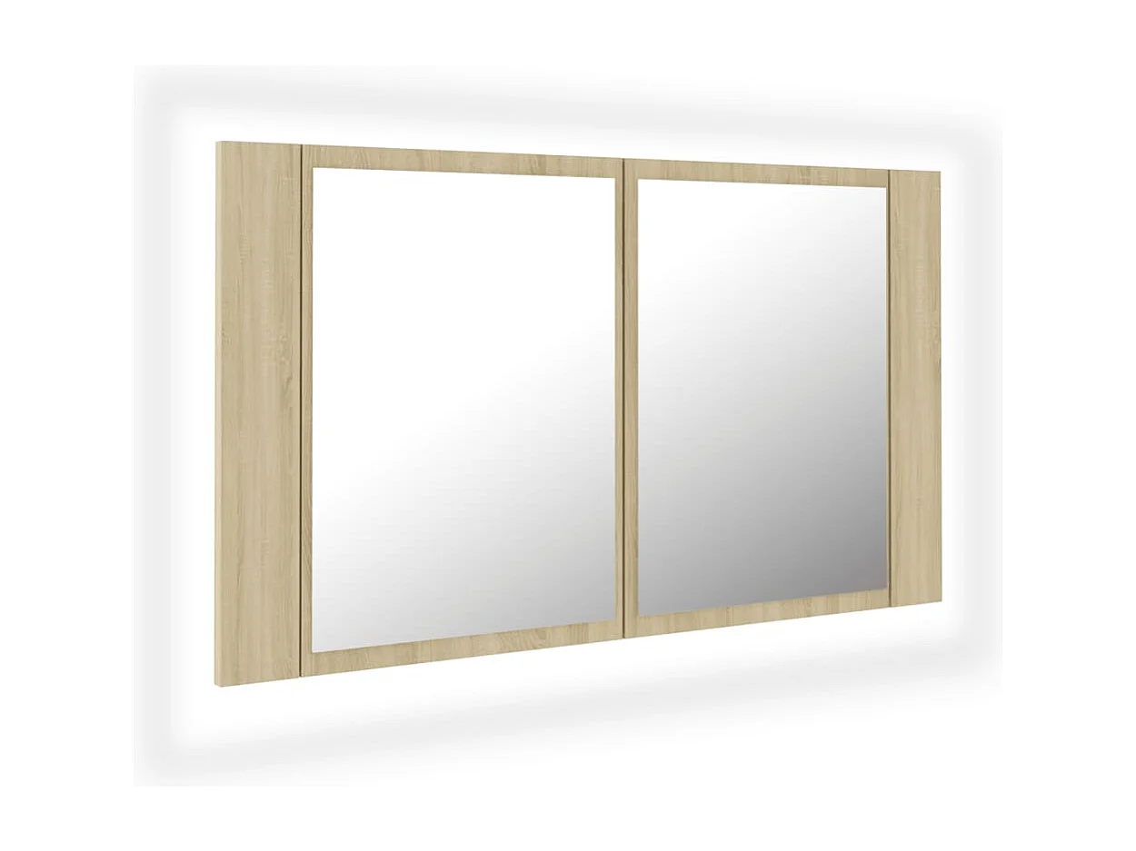 Badkamerkast met spiegel LED 80x12x45 acryl sonoma eikenkleurig