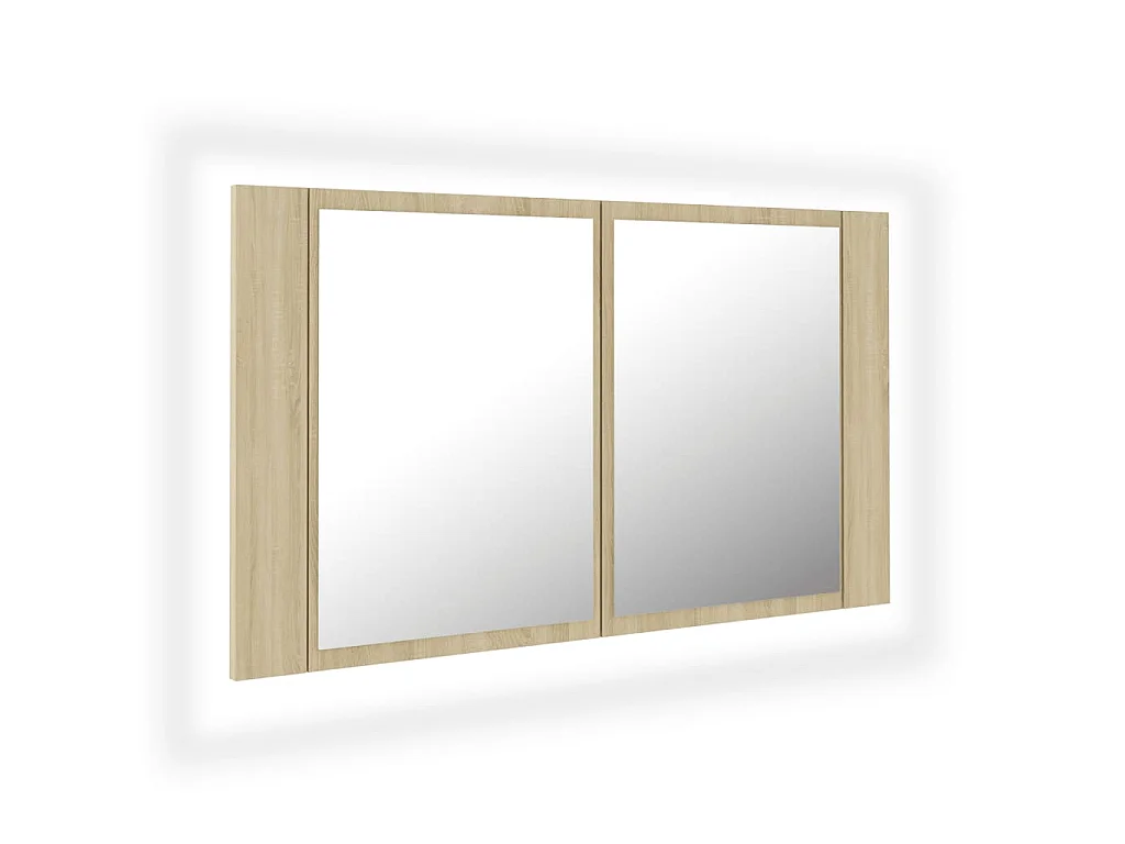 Armadietto a Specchio con Luci LED Rovere Sonoma in Acrilico