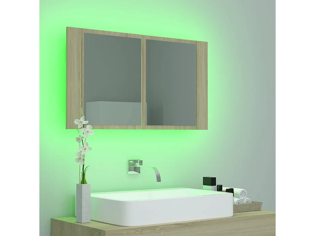Armadietto a Specchio con Luci LED Rovere Sonoma in Acrilico